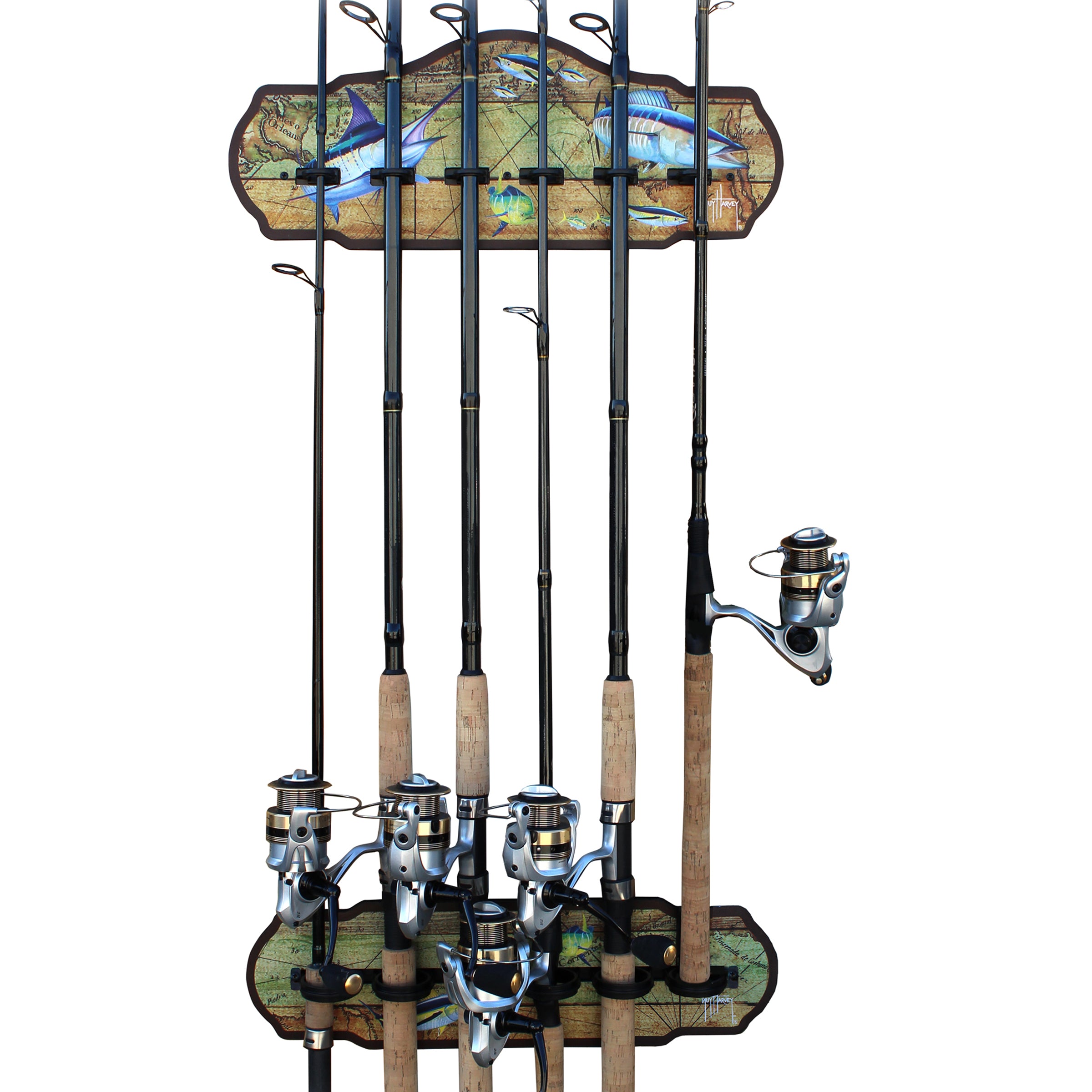 Guy Harvey Ancient Map 6 Rod Wall Rack Rush Creek Guy Harvey Ancient Map 6 Rod Wall Rack Rush Creek