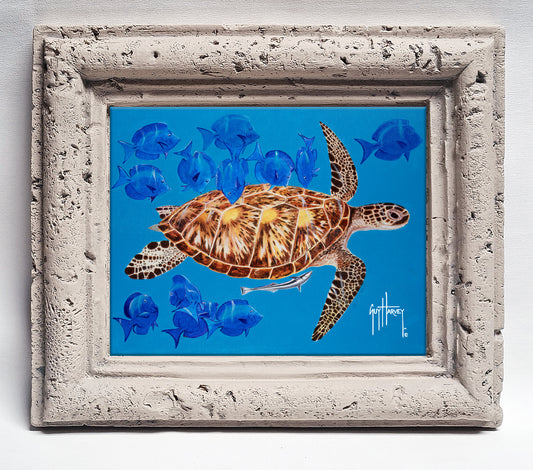 "Green Turtle & Blue Tangs" Tile Art