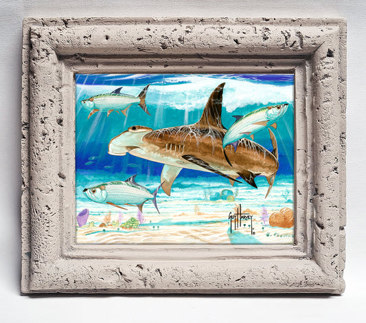 "Hammerhead Shark with Tarpon" Tile Art