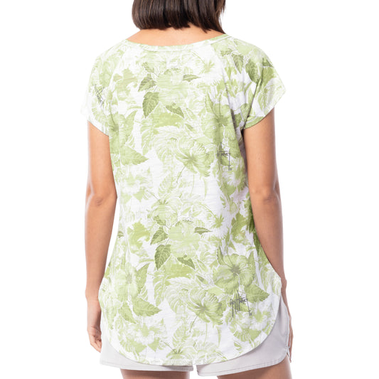 Women's Hibiscus Tonal Short Sleeve Poly/Rayon Slub Top