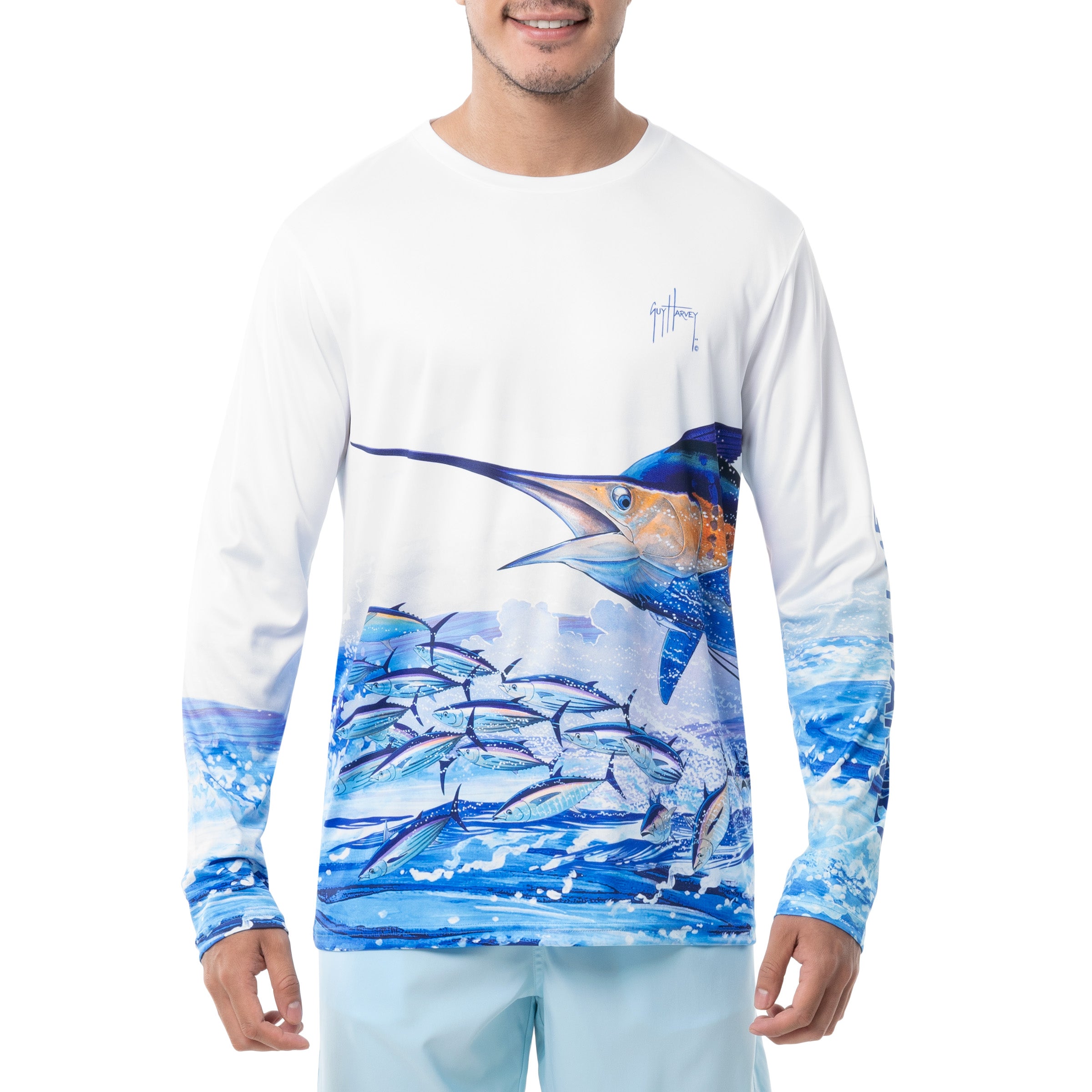 Guy Harvey Men's Big Blue Long Sleeve Performance Shirt, 2XL
