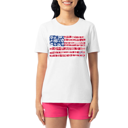 Women's Flower Floral Short Sleeve Crew Neck T-Shirt