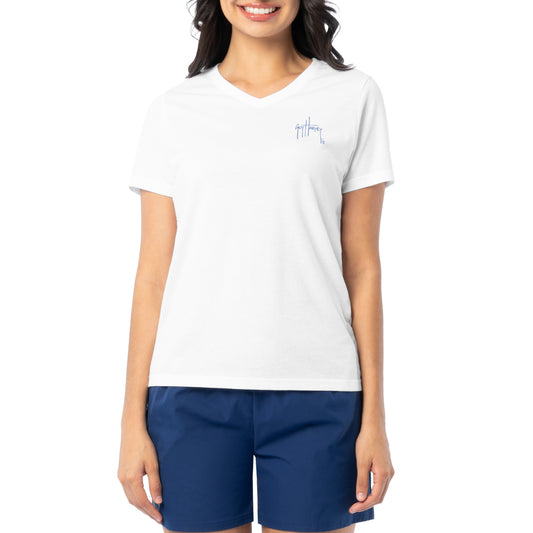 Ladies Sea Flag Short Sleeve V-Neck T-Shirt