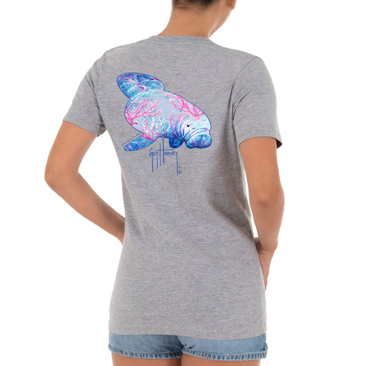Women's Manatee Coral Short Sleeve V-Neck T-Shirt