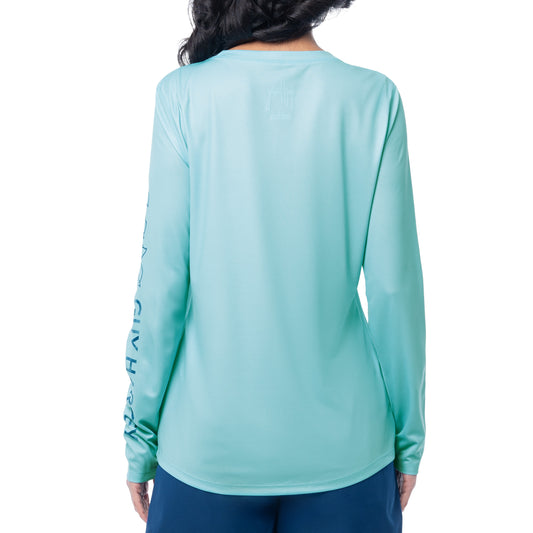 Women's Blue Solid Long Sleeve Sun Protection Shirt