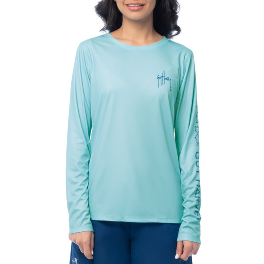Women's Blue Solid Long Sleeve Sun Protection Shirt