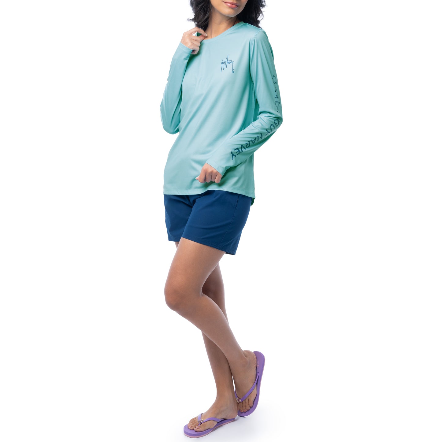 Women's Blue Solid Long Sleeve Sun Protection Shirt