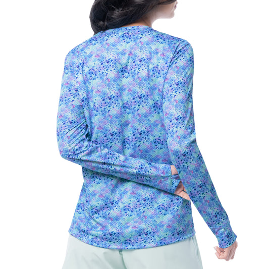 Women's Blue Scales Long Sleeve Sun Protection Top