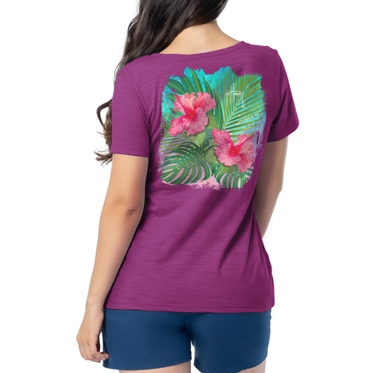 Women's Floral Watercolor Relaxed V-Neck Top