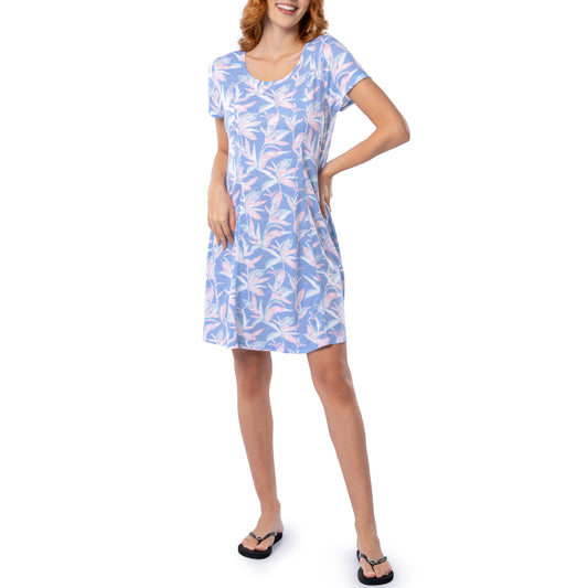 Women's Indigo Printed Scoop Dress