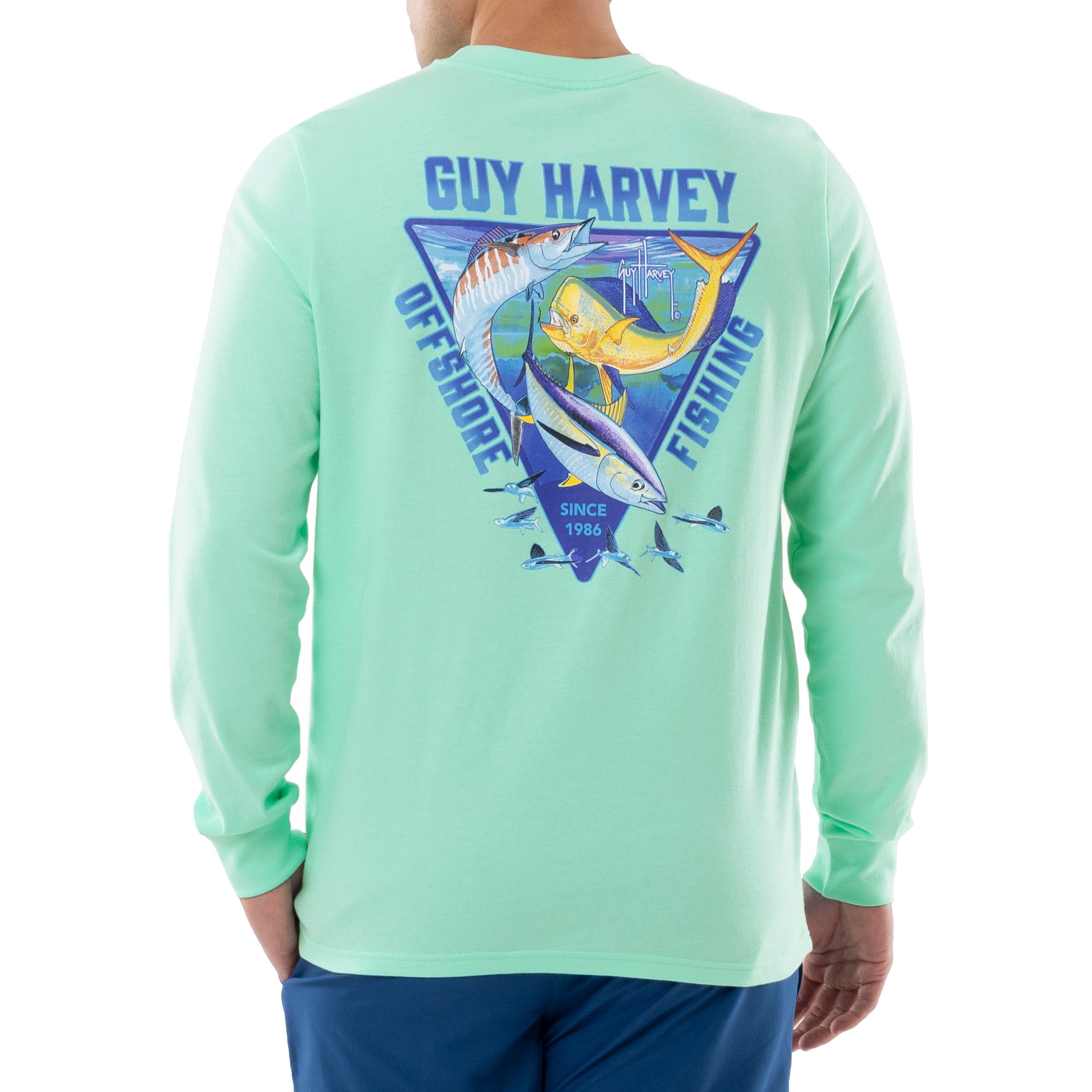 Guy Harvey | Men's Trifecta Long Sleeve T-Shirt, 2XL | 100% Cotton