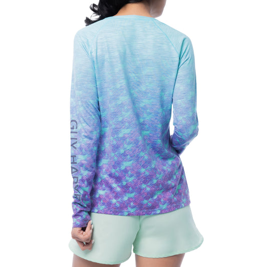 Women's Blue Scale Long Sleeve Raglan Slub Shirt