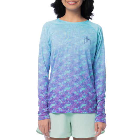 Women's Blue Scale Long Sleeve Raglan Slub Shirt