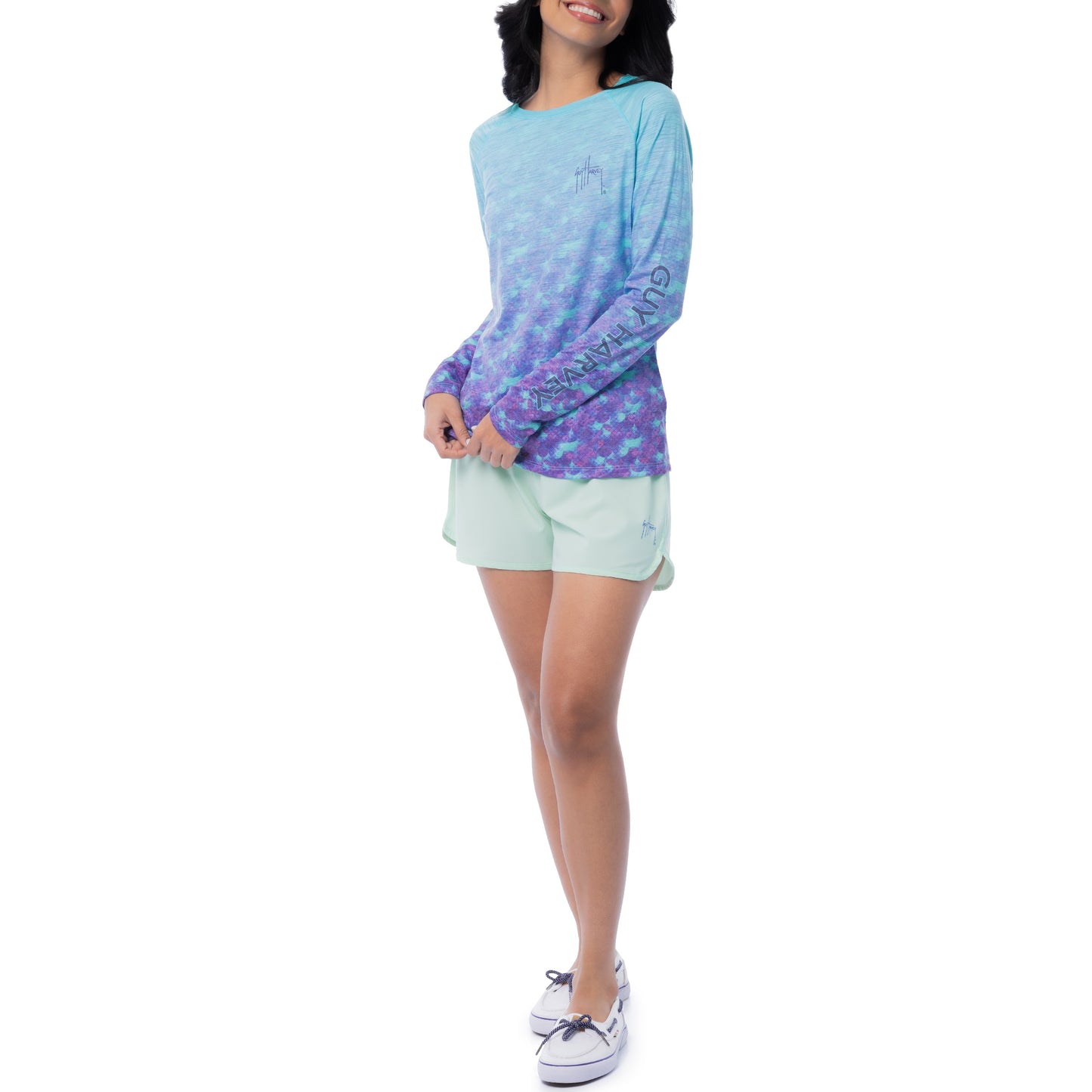 Women's Blue Scale Long Sleeve Raglan Slub Shirt