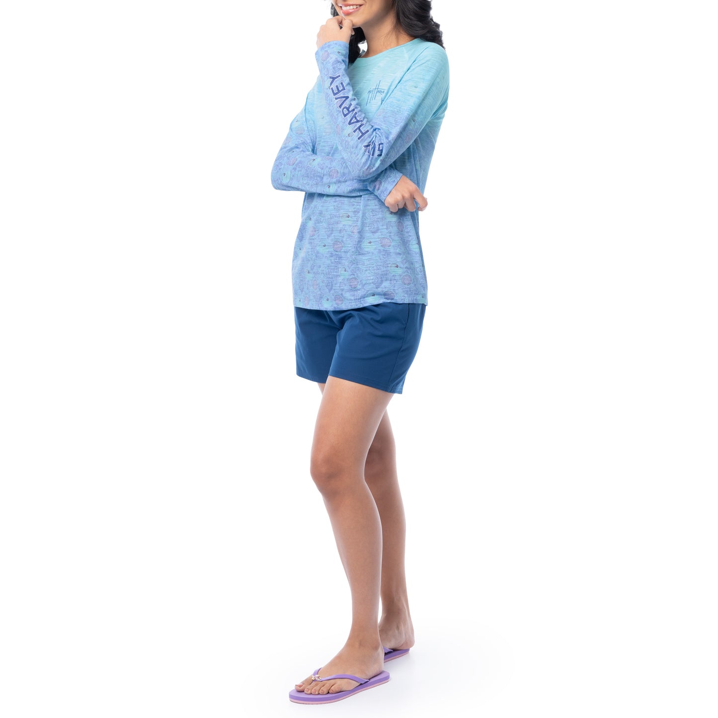 Women's Watercolor Shells Long Sleeve Raglan Slub Shirt