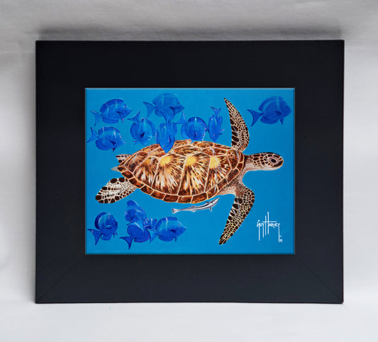 "Green Turtle & Blue Tangs" Tile Art
