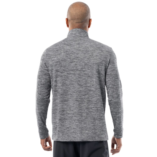 Guy Harvey men’s heather gray fleece quarter zip pullover back view showing clean, seamless athletic design