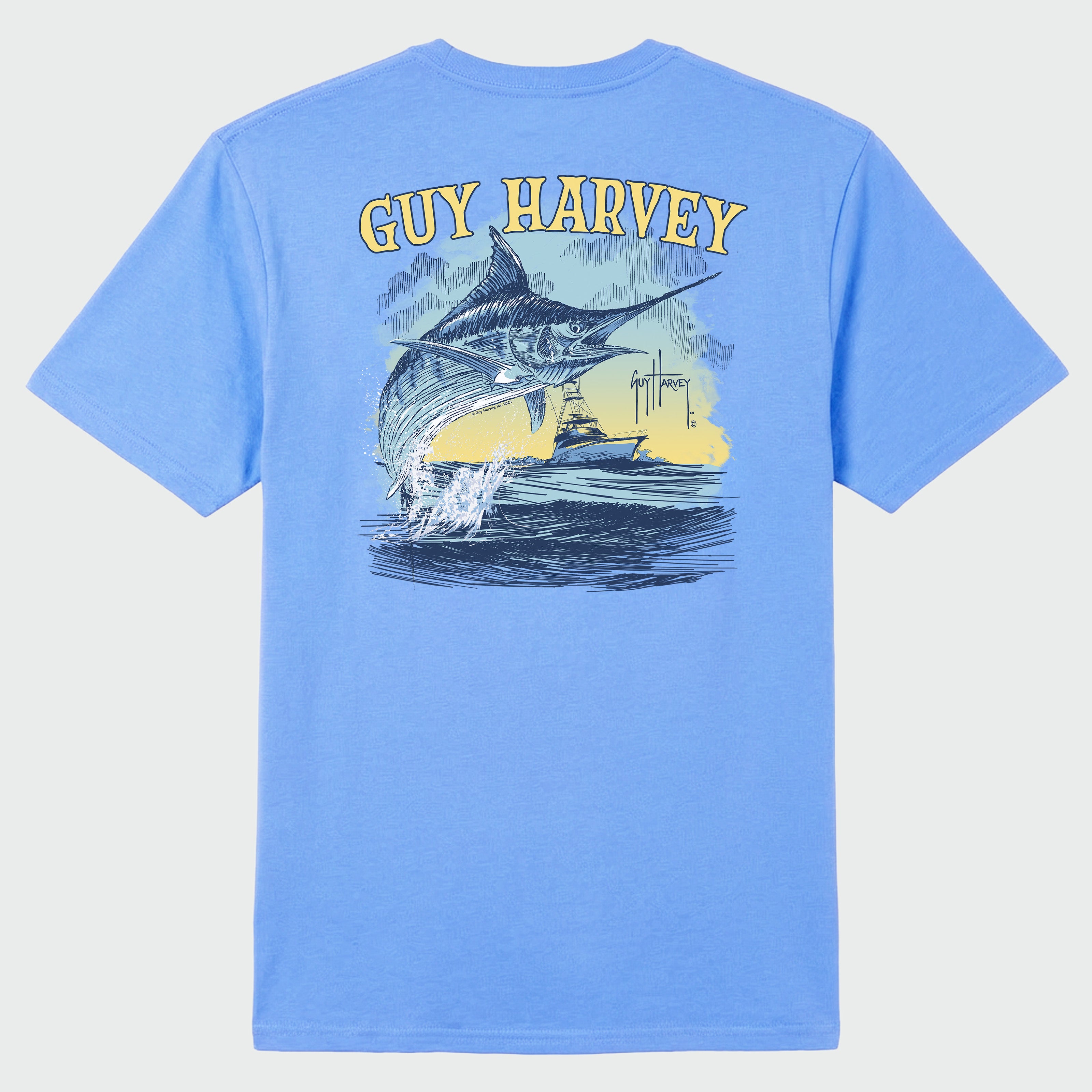 Guy Harvey Men's Sketchy Blue Short Sleeve Pocket T-Shirt, Small, Cotton