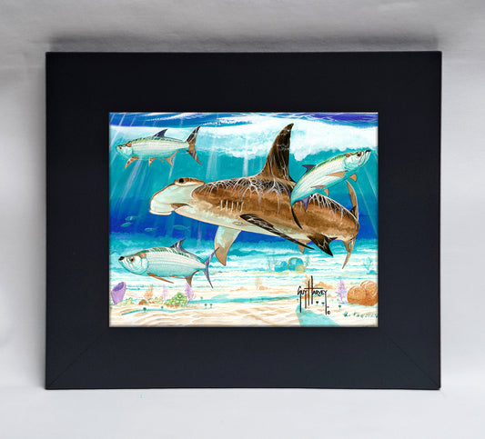 "Hammerhead Shark with Tarpon" Tile Art