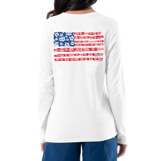 Women's Flag Floral Long Sleeve V Neck T-Shirt