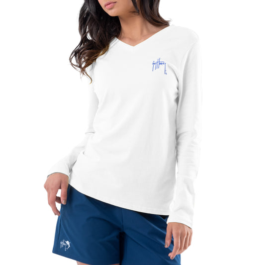 Women's Flag Floral Long Sleeve V Neck T-Shirt