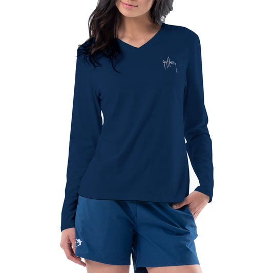 Women's Floral Watercolor Long Sleeve V Neck T-Shirt