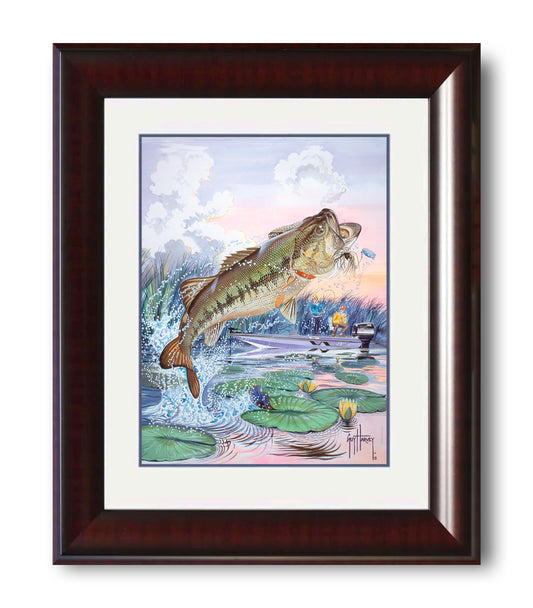 "Largemouth Bass with Fisherman" Mini Print