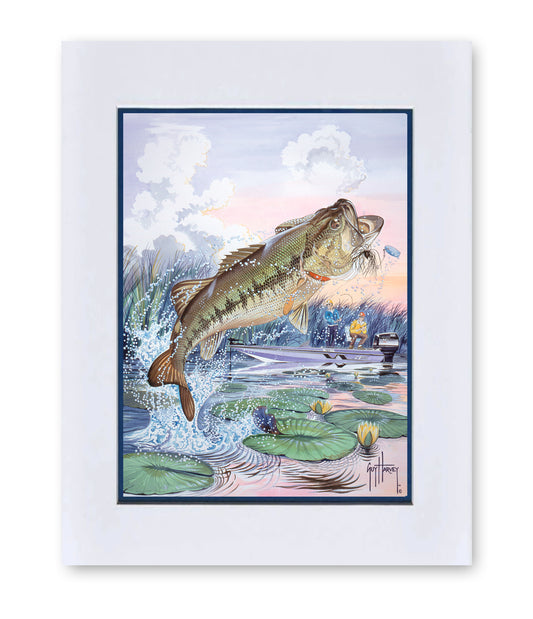 "Largemouth Bass with Fisherman" Mini Print