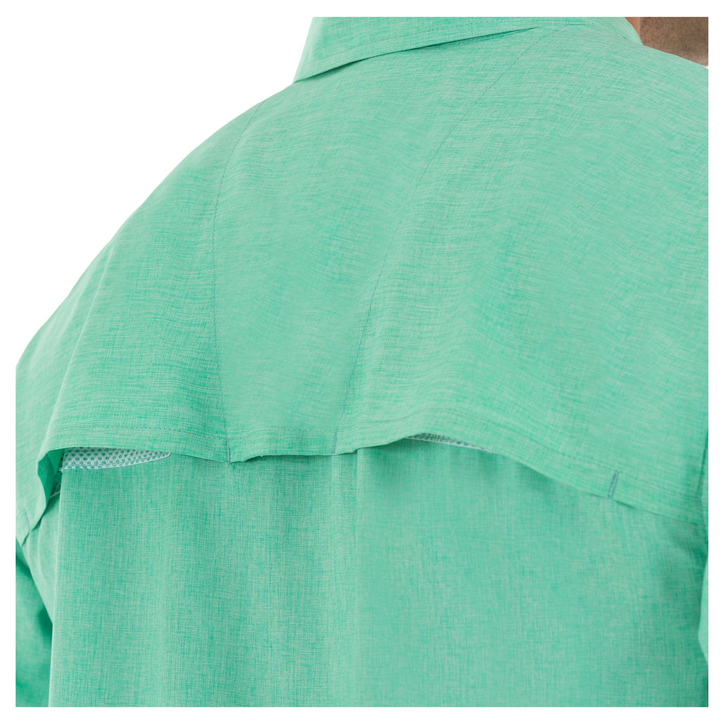 Men's Long Sleeve Heather Textured Cationic Green Fishing Shirt View 3