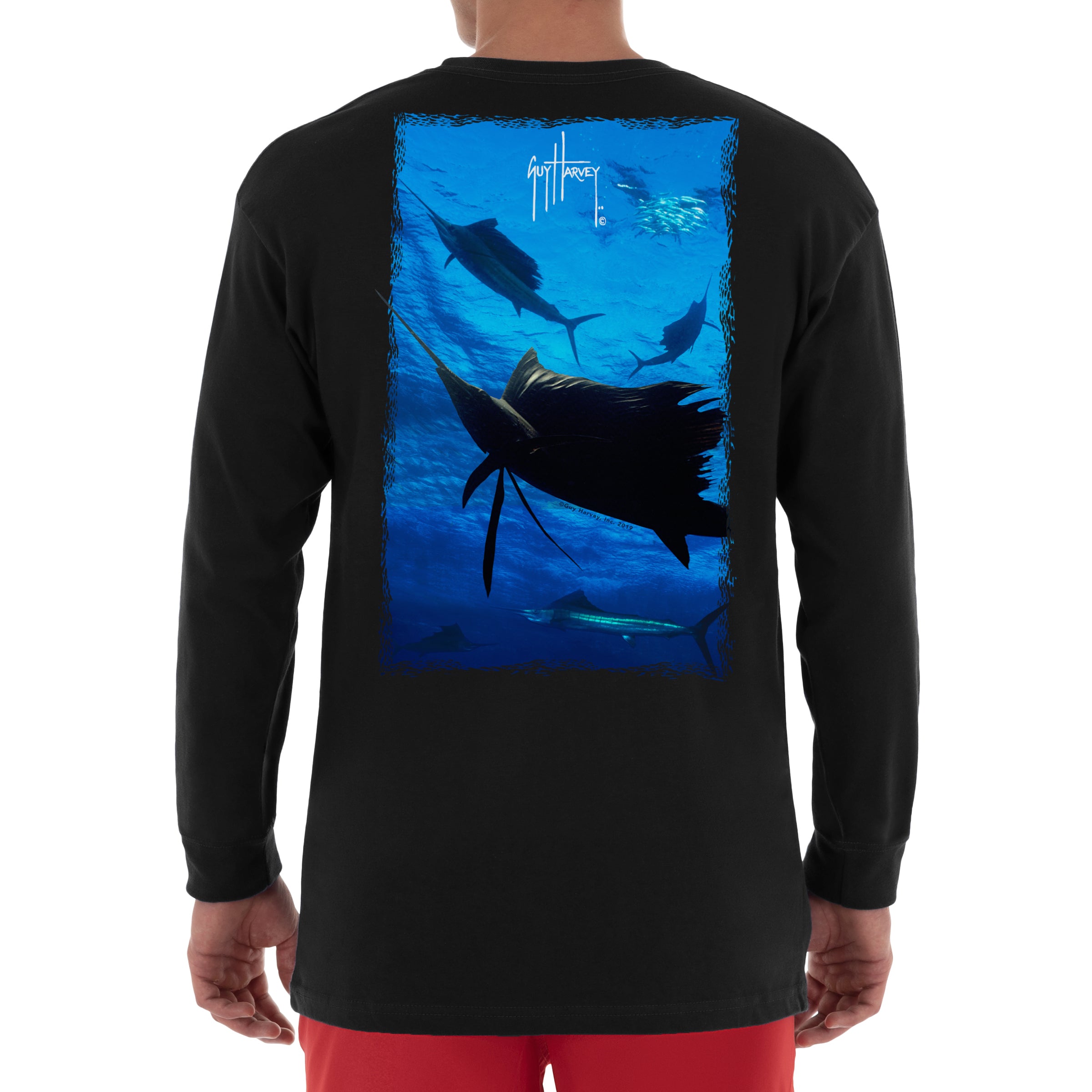 Men's Digital Photography Sailfish Long Sleeve Pocket Black T