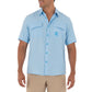 Men's Short Sleeve Texture Gingham Blue Performance Fishing Shirt View 1