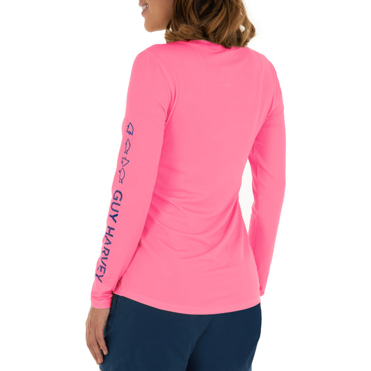 Ladies Core Solid Pink Sun Protection Top View 2