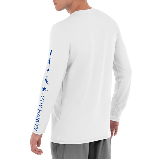 Mens Core Solid Long Sleeve Sun Protection White Top View 2