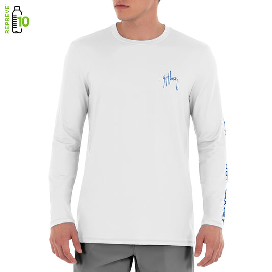 Mens Core Solid Long Sleeve Sun Protection White Top View 1