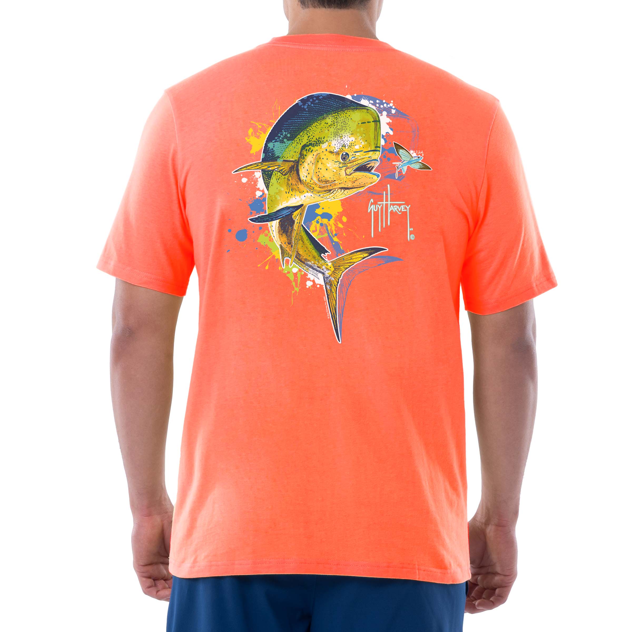 Guy Harvey Fishing Boat Swordfish Graphic Orange T Shirt Men's Size Large