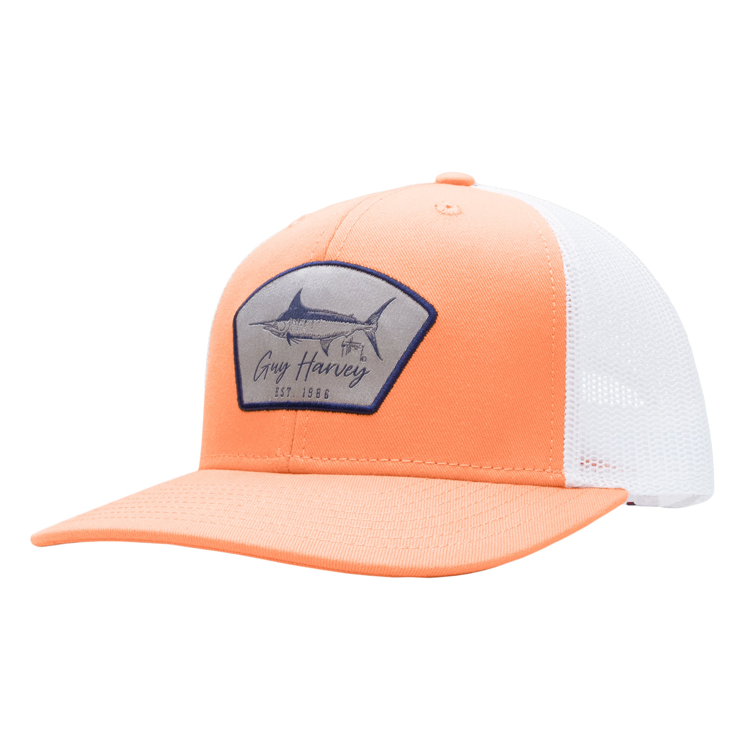Be Hippy Fish Logo Trucker Hat - Montana Flag Orange with Gray Mesh