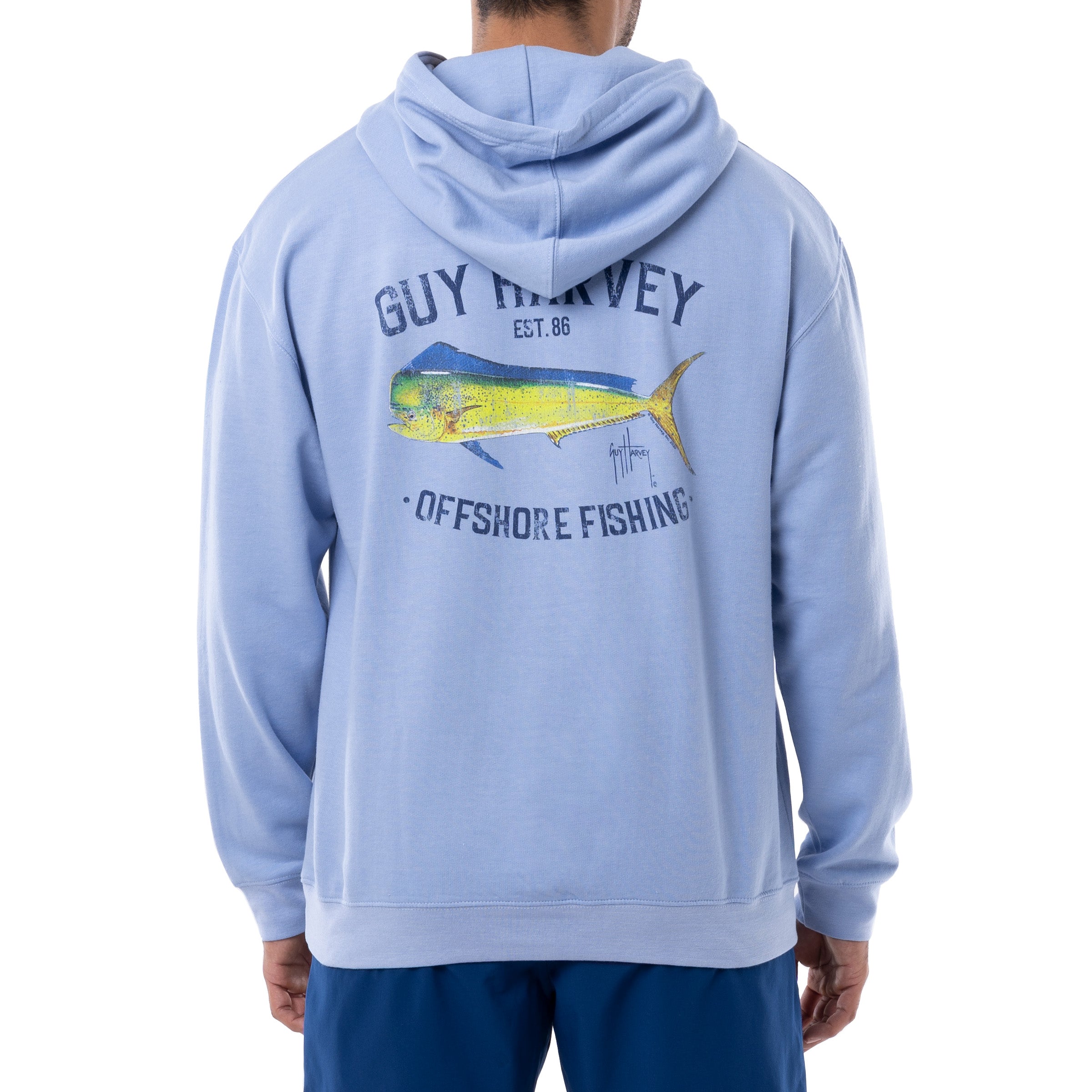 Guy Harvey | Men's Offshore Fishing Fleece Hoodie, Blue Heather, Small