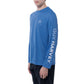Men Long Sleeve Performance Fishing Sun Protection with UPF 50 Plus. Color Blue Side View View 5