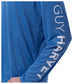 Men Long Sleeve Performance Fishing Sun Protection with UPF 50 Plus. Color Blue Sleeve has Guy Harvey text View 3