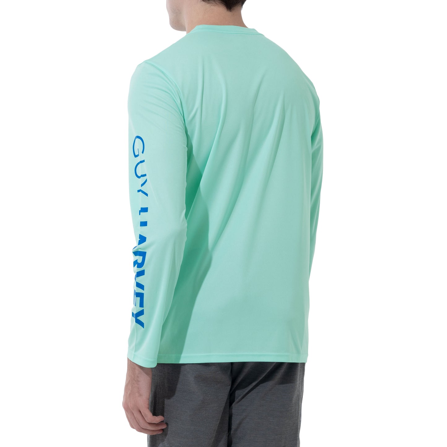 Men Long Sleeve Performance Fishing Sun Protection with UPF 50 Plus. Color Green Back View 26