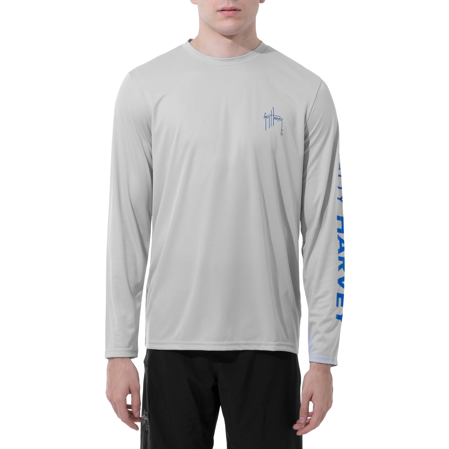 Men Long Sleeve Performance Fishing Sun Protection with UPF 50 Plus. Color Grey Front View 7
