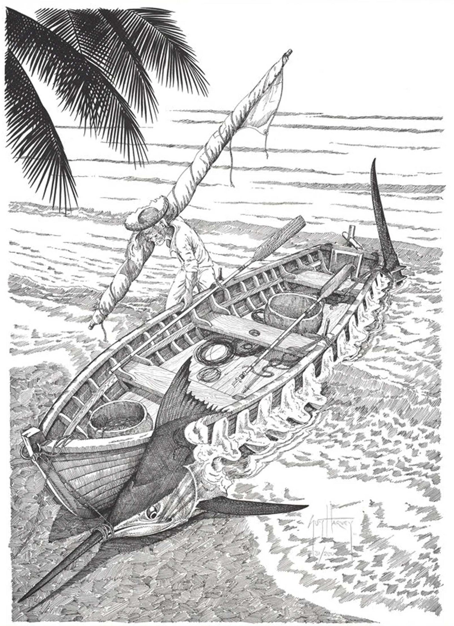 'OLD MAN' SET OF 8 BLACK AND WHITE LITHOGRAPHS View 8