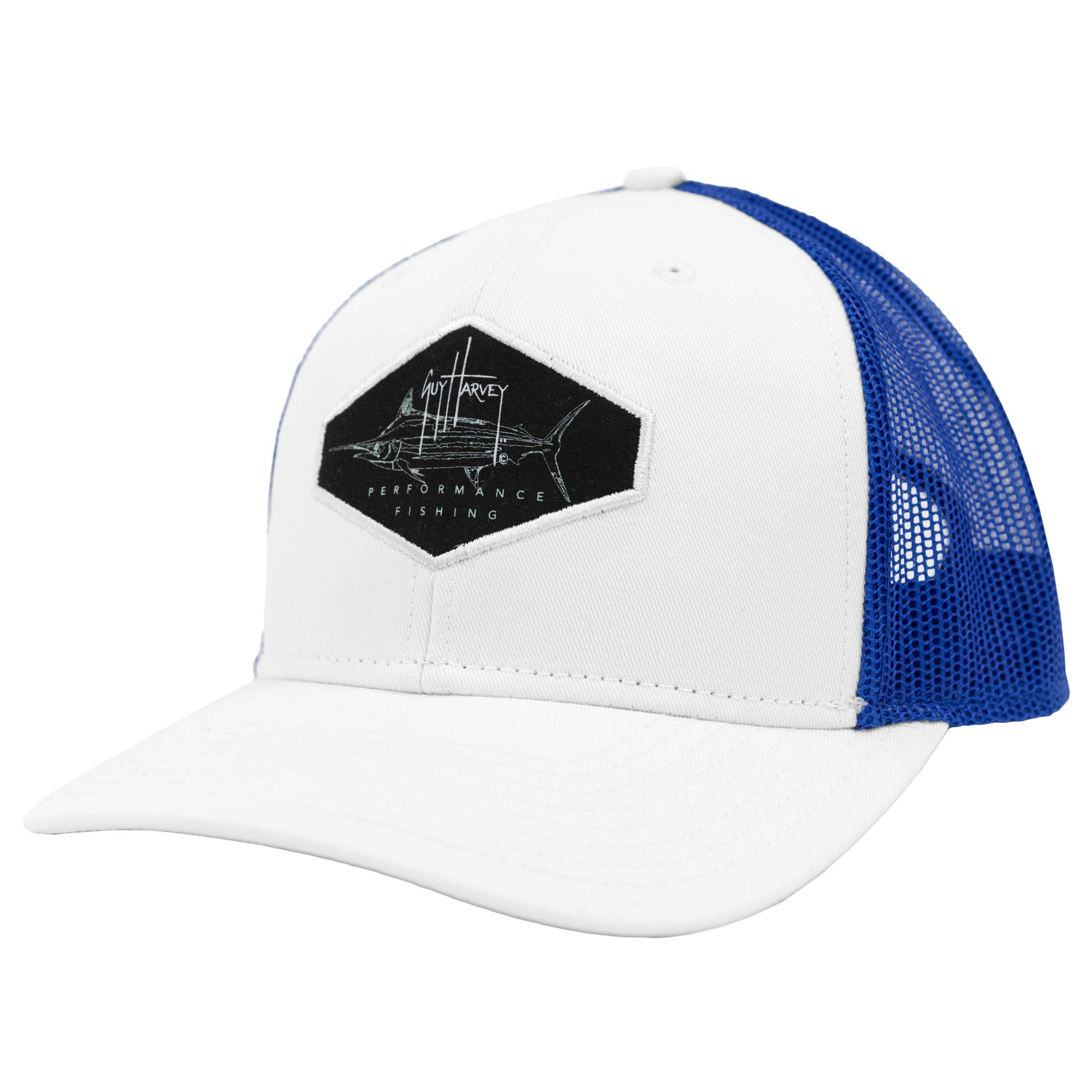 Guy Harvey | Men's White Marlin Patch Mesh Trucker Hat