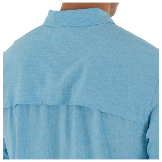 Men's Long Sleeve Heather Textured Cationic Blue Fishing Shirt View 2