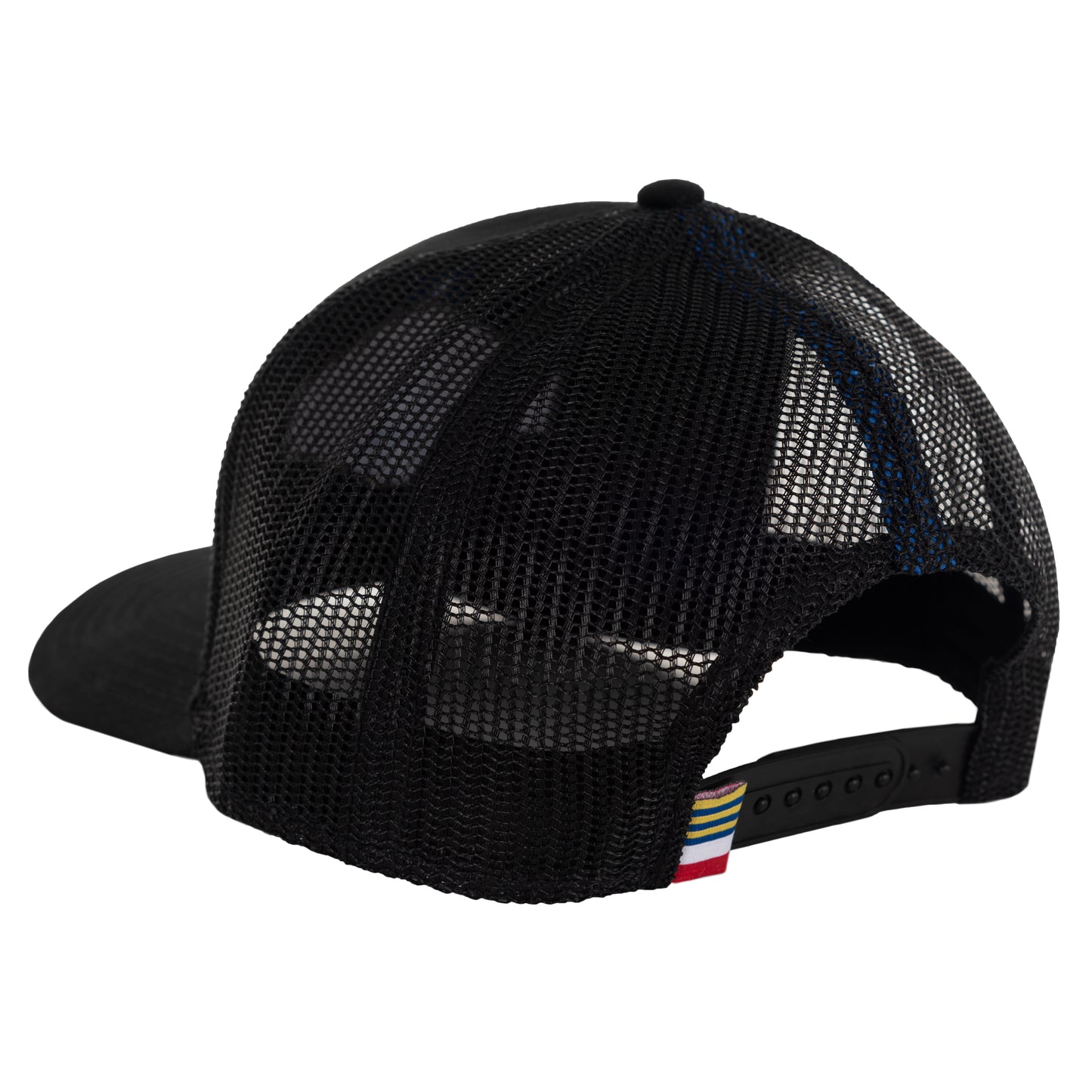 The back of a trucker hat showcasing the mesh for breathability.