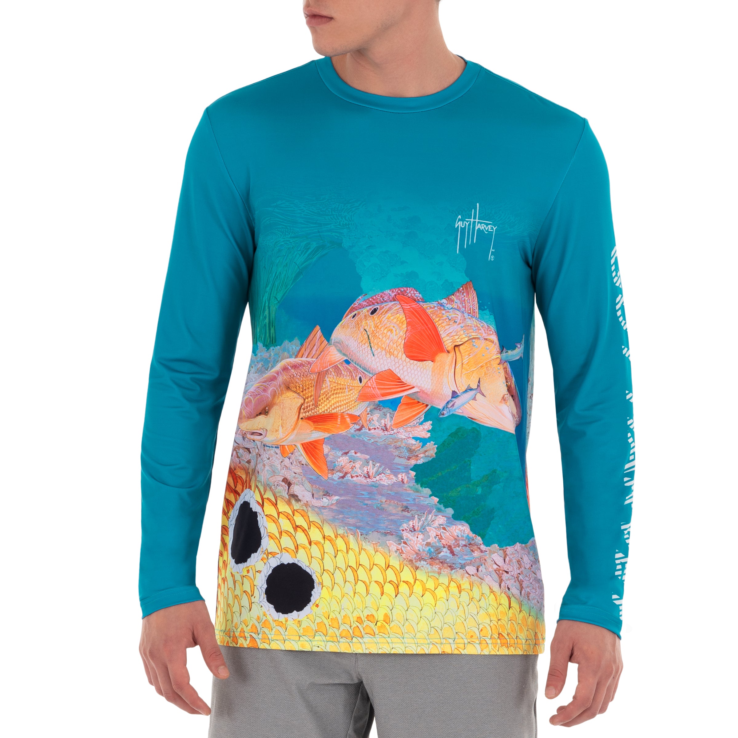 LARGE NEW GUY HARVEY Mens Sun Performance Long Sleeve Shirt Fishing Marlin  50