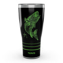 Tervis black tumbler 30 oz with Guy Harvey Bass fish design on black background