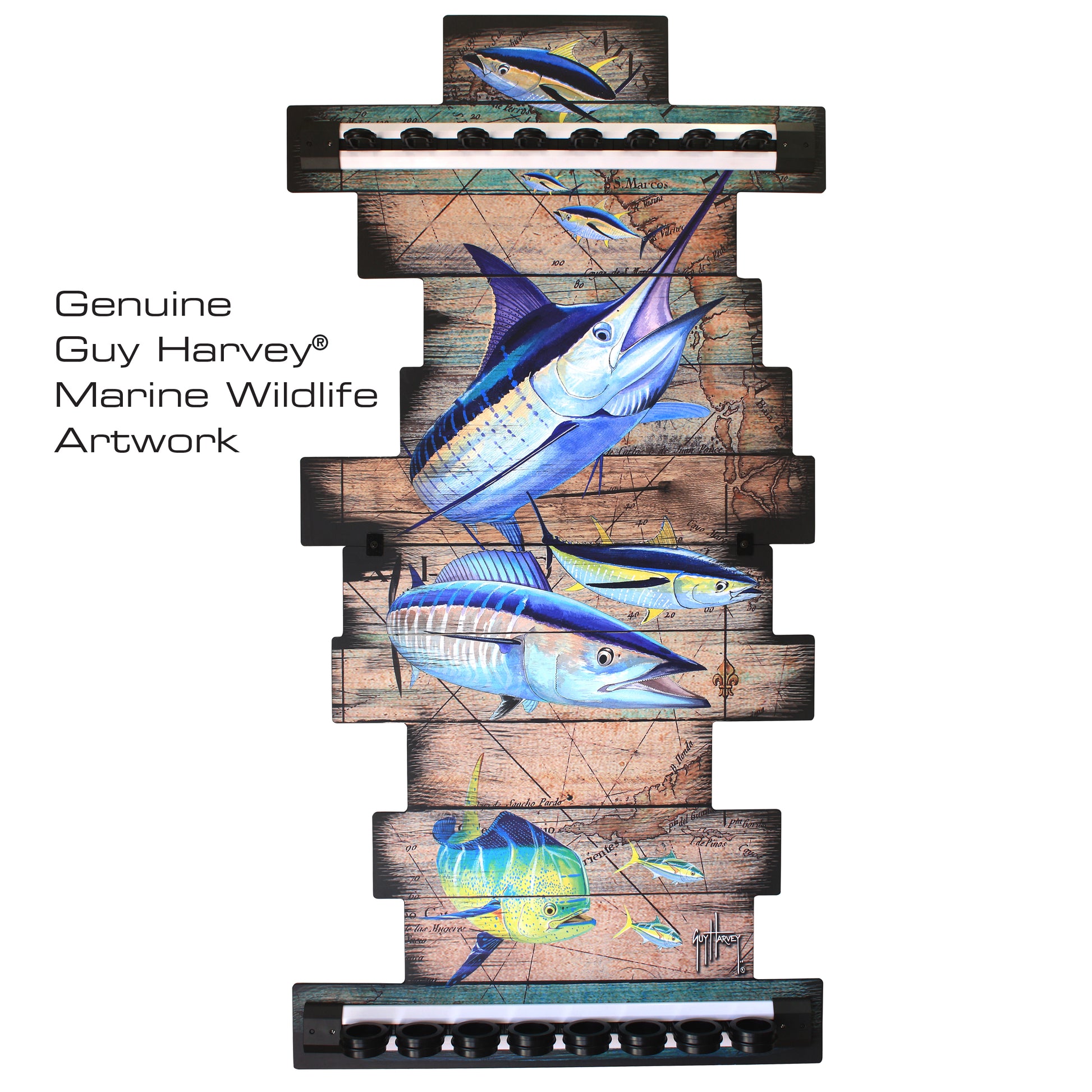 Guy Harvey Ancient Map 8 Rod Wall Rack View 2