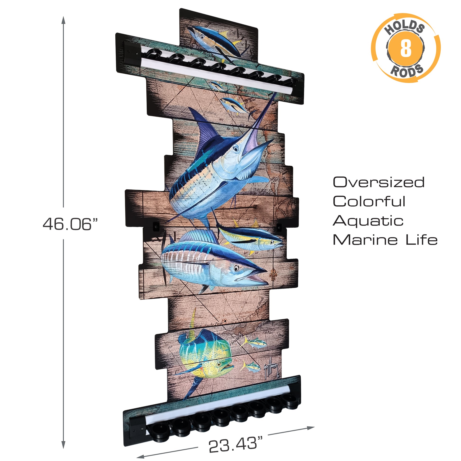 Guy Harvey Ancient Map 8 Rod Wall Rack View 3