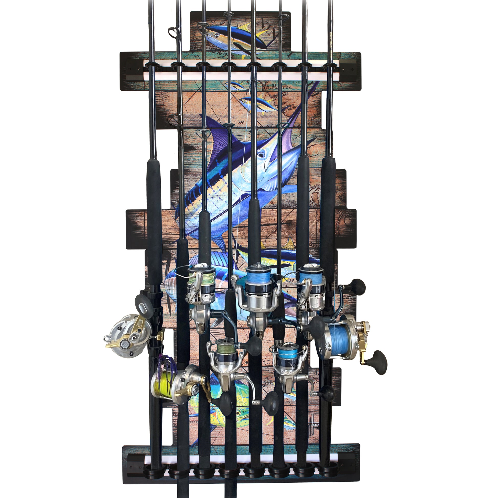 Guy Harvey Ancient Map 8 Rod Wall Rack View 1